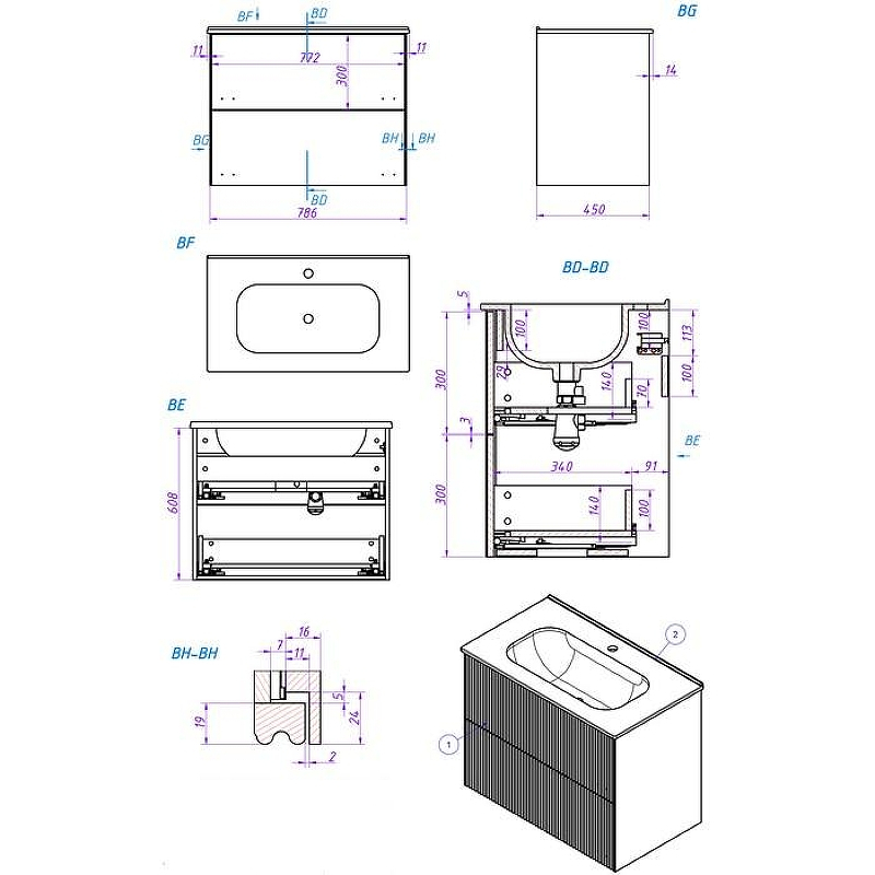 Тумба под раковину La Fenice Terra Twin 80 FNC-01-TER-G-80-2 подвесная Серо-зеленая, купить, цена, заказать, магазин, доставка, скидка, промокод, купить, цена, заказать, магазин, доставка, скидка, промокод