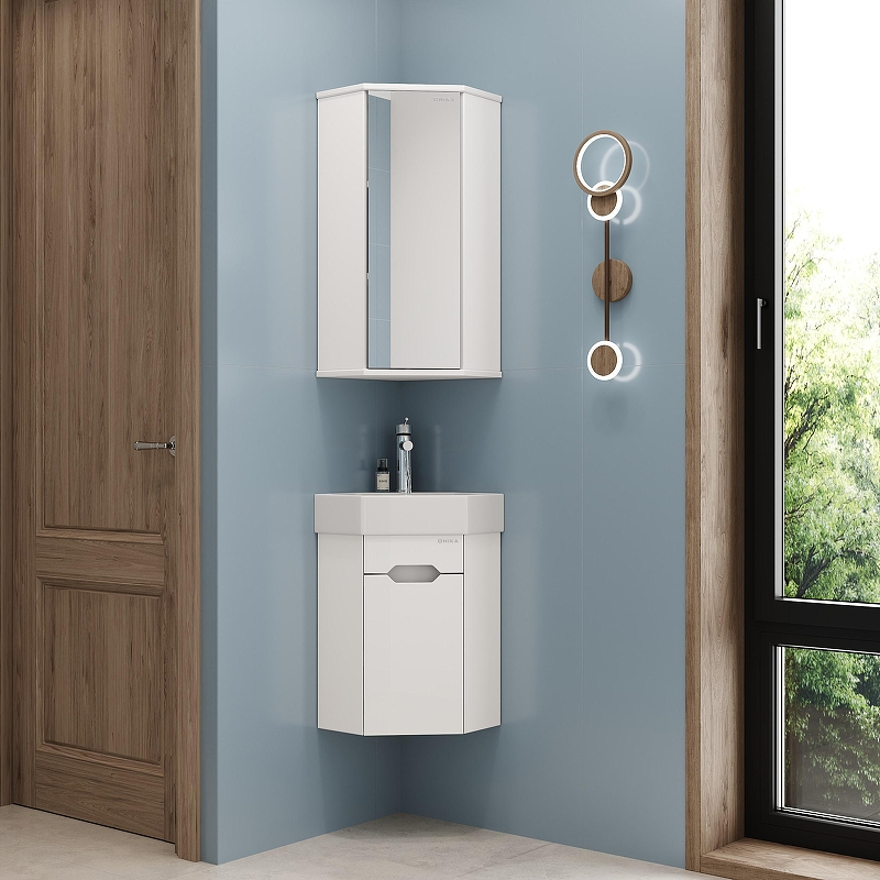 Тумба под раковину Onika Айленд 35 R 103502 подвесная, угловая цвет Белый, купить, цена, заказать, магазин, доставка, скидка, промокод, купить, цена, заказать, магазин, доставка, скидка, промокод