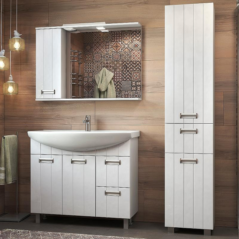 Зеркало со шкафом Vigo Diana 100 L z.DIA.100.L.El с подсветкой Белое с электровыключателем, купить, цена, заказать, магазин, доставка, скидка, промокод, купить, цена, заказать, магазин, доставка, скидка, промокод