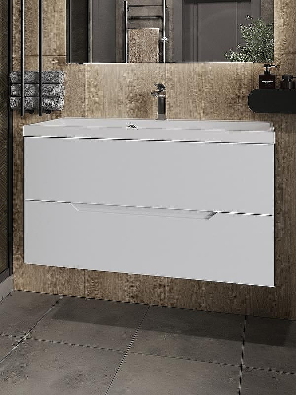 Тумба с раковиной Orange Line 100 Li-100Tuw+RA100 подвесная Белая матовая, купить, цена, заказать, магазин, доставка, скидка, промокод, купить, цена, заказать, магазин, доставка, скидка, промокод