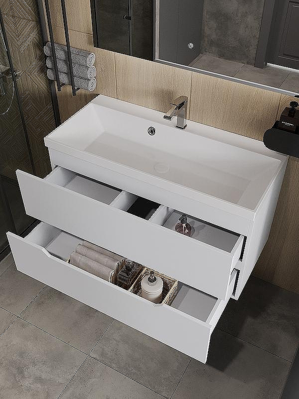 Тумба с раковиной Orange Line 100 Li-100Tuw+RA100 подвесная Белая матовая, купить, цена, заказать, магазин, доставка, скидка, промокод, купить, цена, заказать, магазин, доставка, скидка, промокод