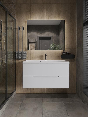 Тумба с раковиной Orange Line 100 Li-100Tuw+RA100 подвесная Белая матовая