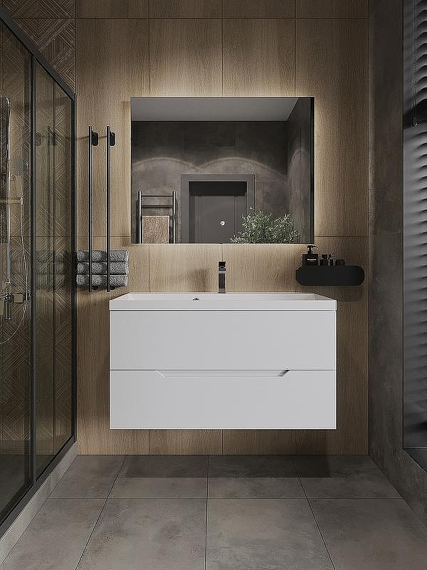 Тумба с раковиной Orange Line 100 Li-100Tuw+RA100 подвесная Белая матовая, купить, цена, заказать, магазин, доставка, скидка, промокод, купить, цена, заказать, магазин, доставка, скидка, промокод