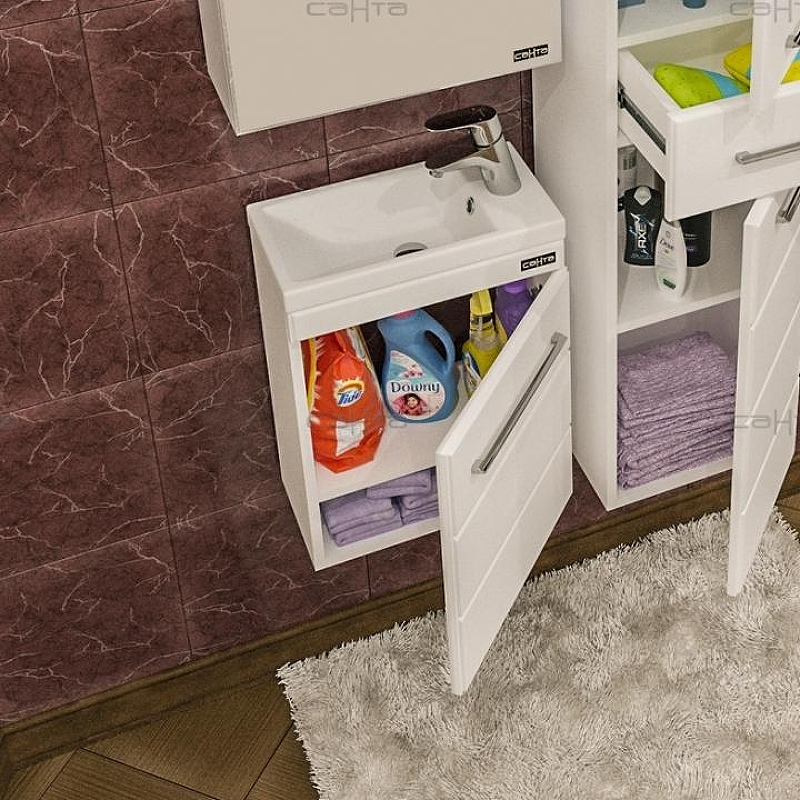 Тумба под раковину СанТа Омега 40 207036 подвесная Белая, купить, цена, заказать, магазин, доставка, скидка, промокод, купить, цена, заказать, магазин, доставка, скидка, промокод