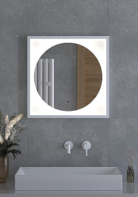 Зеркало Defesto Eclipce 60х60 DF 2226R с подсветкой 12W-4500К/в багетной раме/ИК - выключатель/Нейтральный белый свет/Белая рама