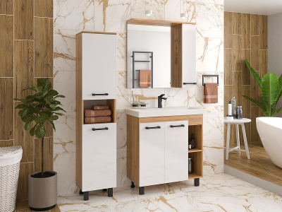 Тумба с раковиной Misty Крафт 80 УТ000013344 Белая Дуб Крафт золотой