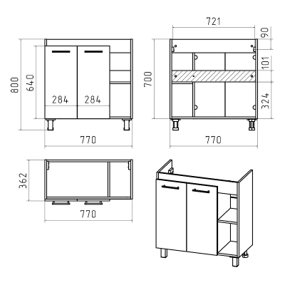 Тумба с раковиной Misty Крафт 80 УТ000013344 Белая Дуб Крафт золотой