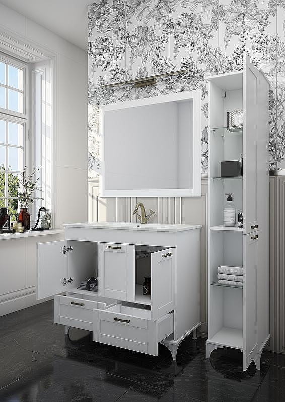 Тумба с раковиной Sanflor Ванесса 95/2 С15328 Белая матовая, купить, цена, заказать, магазин, доставка, скидка, промокод, купить, цена, заказать, магазин, доставка, скидка, промокод