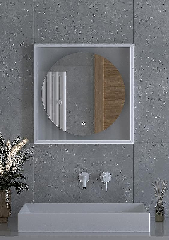 Зеркало Defesto Eclipce 60х60 DF 2226S с подсветкой 12W-4500К/в багетной раме/Сенсорный выключатель/Нейтральный белый свет/Белая рама, купить, цена, заказать, магазин, доставка, скидка, промокод, купить, цена, заказать, магазин, доставка, скидка, промокод