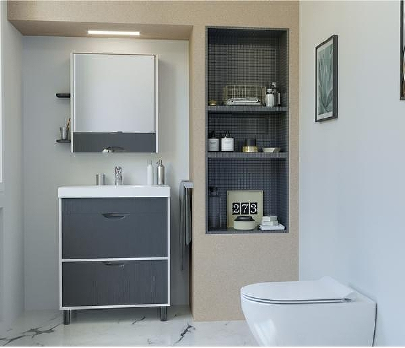 Зеркальный шкаф Mixline Байкал 70 539811 Белый Серый, купить, цена, заказать, магазин, доставка, скидка, промокод, купить, цена, заказать, магазин, доставка, скидка, промокод