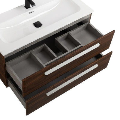 Тумба под раковину Cezares Eco-Cer-N 100 ECO-CER-N-1000-2C-SO-NCS-P подвесная Орех шоколад Софт без ручек