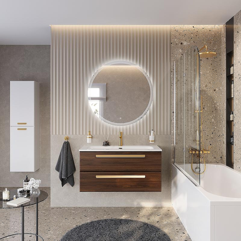 Тумба под раковину Cezares Eco-Cer-N 100 ECO-CER-N-1000-2C-SO-NCS-P подвесная Орех шоколад Софт без ручек, купить, цена, заказать, магазин, доставка, скидка, промокод, купить, цена, заказать, магазин, доставка, скидка, промокод