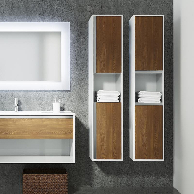 Шкаф пенал SanVit Контур 32 pkontur с фактурой под дерево вертикальные ручки подвесной Карпатская ель