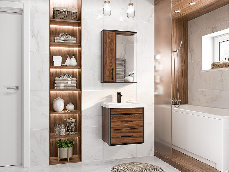 Зеркало со шкафом Misty Кедр 50 L П-Кед04050-011Л Орех Черное, купить, цена, заказать, магазин, доставка, скидка, промокод, купить, цена, заказать, магазин, доставка, скидка, промокод