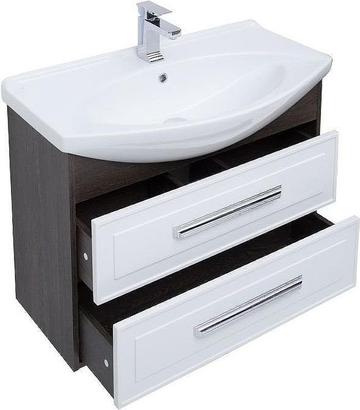 Тумба под раковину Aquanet Остин 85 200908 подвесная Белый глянец Дуб кантербери, купить, цена, заказать, магазин, доставка, скидка, промокод, купить, цена, заказать, магазин, доставка, скидка, промокод