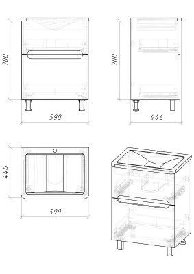 Тумба под раковину Grossman Адель 60 106039 цвет Белый глянцевый