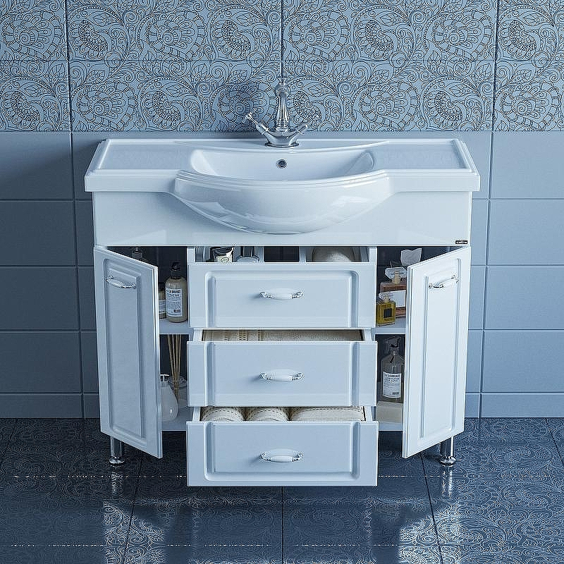 Тумба под раковину СанТа Монарх 105 700105 Белая, купить, цена, заказать, магазин, доставка, скидка, промокод, купить, цена, заказать, магазин, доставка, скидка, промокод