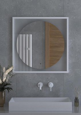 Зеркало Defesto Eclipce 70х70 DF 2227R с подсветкой 15W-4500К/в багетной раме/ИК - выключатель/Нейтральный белый свет/Белая рама