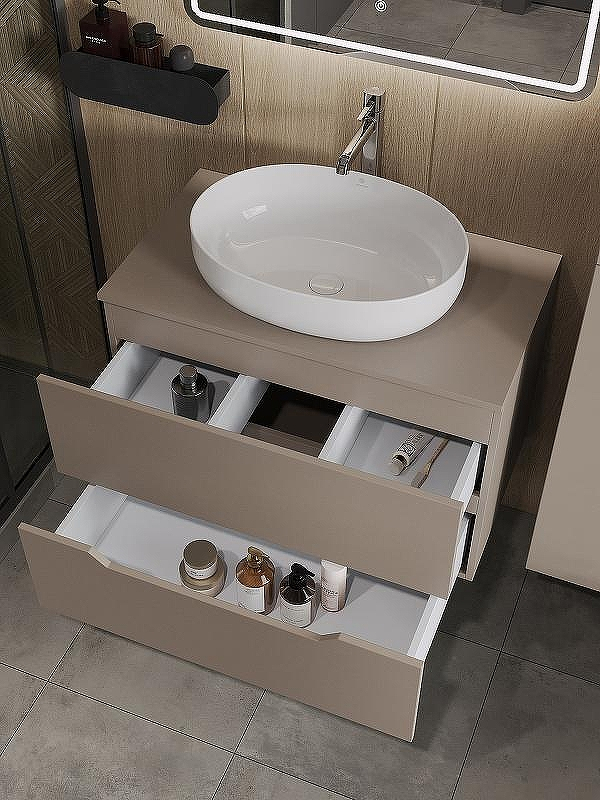 Тумба с раковиной Orange Line 80 Li-80TuLMDF+B05-520W подвесная Латте матовый, купить, цена, заказать, магазин, доставка, скидка, промокод, купить, цена, заказать, магазин, доставка, скидка, промокод