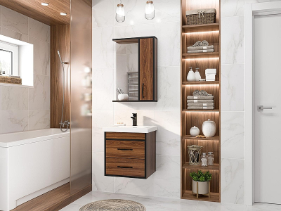 Зеркало со шкафом Misty Кедр 50 R П-Кед04050-011П Орех Черное