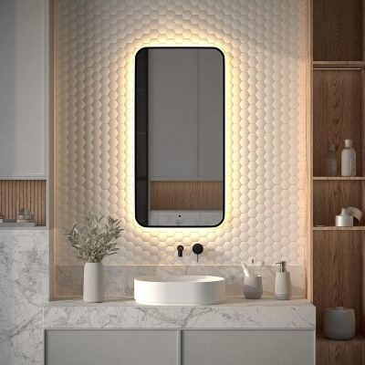 Зеркало Defesto Aura 50х100 DF 2975R с подсветкой 28W-3000K/ИК - выключатель/Теплый белый свет/Черная рама