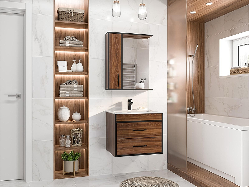 Зеркало со шкафом Misty Кедр 60 L П-Кед04060-011Л Орех Черное, купить, цена, заказать, магазин, доставка, скидка, промокод, купить, цена, заказать, магазин, доставка, скидка, промокод