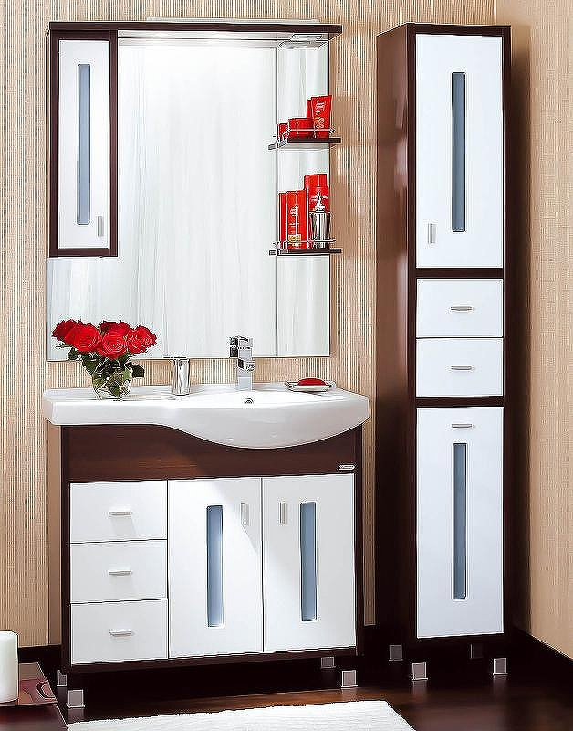 Зеркало со шкафом Бриклаер Бали 90 L 4627125411854 с подсветкой Венге Белое глянцевое, купить, цена, заказать, магазин, доставка, скидка, промокод, купить, цена, заказать, магазин, доставка, скидка, промокод