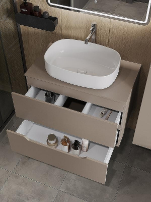 Тумба с раковиной Orange Line 80 Li-80TuLMDF+B07-540W подвесная Латте матовый