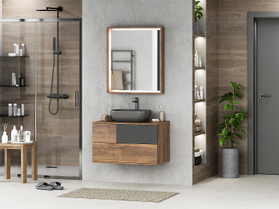 Тумба под раковину Misty Коломбо 80 П-Кол-01080-074П подвесная Дуб Галифакс Антрацит