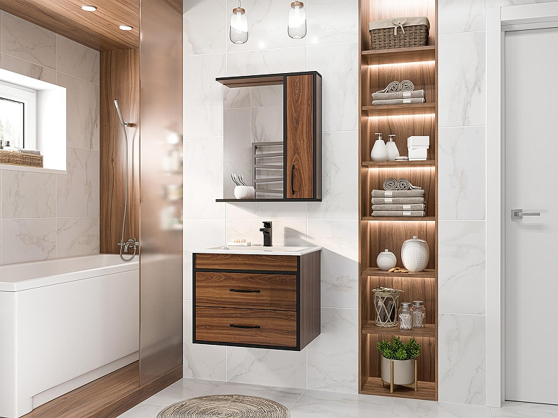 Зеркало со шкафом Misty Кедр 60 R П-Кед04060-011П Орех Черное, купить, цена, заказать, магазин, доставка, скидка, промокод, купить, цена, заказать, магазин, доставка, скидка, промокод