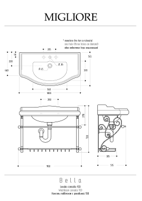 Консоль с раковиной Migliore Bella 100 30339 цвет Хром