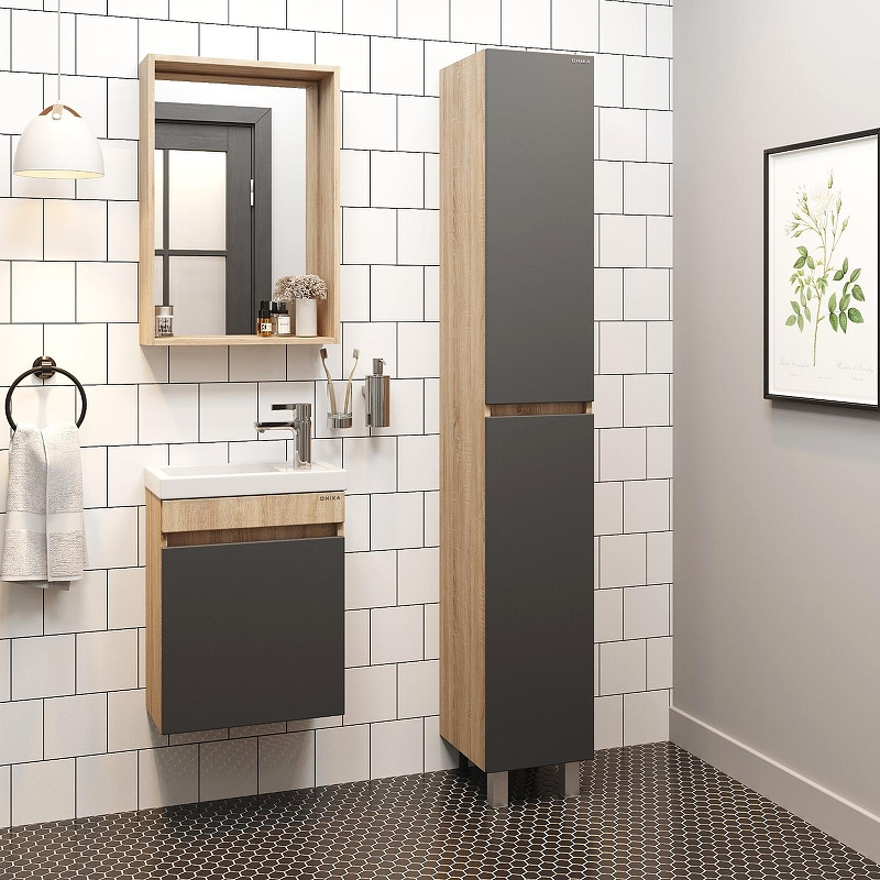 Тумба под раковину Onika Милтон 45 R 104511 подвесная цвет Дуб сонома Серый, купить, цена, заказать, магазин, доставка, скидка, промокод, купить, цена, заказать, магазин, доставка, скидка, промокод