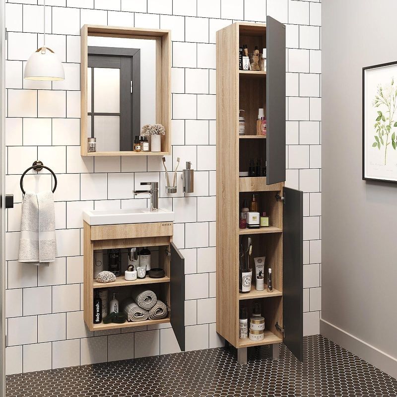 Тумба под раковину Onika Милтон 45 R 104511 подвесная цвет Дуб сонома Серый, купить, цена, заказать, магазин, доставка, скидка, промокод, купить, цена, заказать, магазин, доставка, скидка, промокод