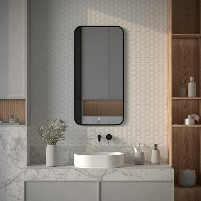 Зеркало Defesto Aura 50х100 DF 2975S с подсветкой 28W-3000K/Сенсорный выключатель/Теплый белый свет/Черная рама