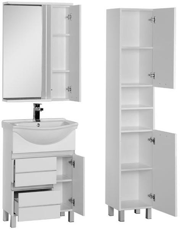 Зеркало со шкафом Aquanet Доминика 60 171918 с подсветкой R Белое, купить, цена, заказать, магазин, доставка, скидка, промокод, купить, цена, заказать, магазин, доставка, скидка, промокод