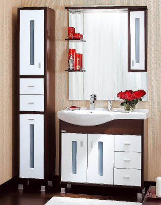 Зеркало со шкафом Бриклаер Бали 90 R 4627125411861 с подсветкой Венге Белое глянцевое