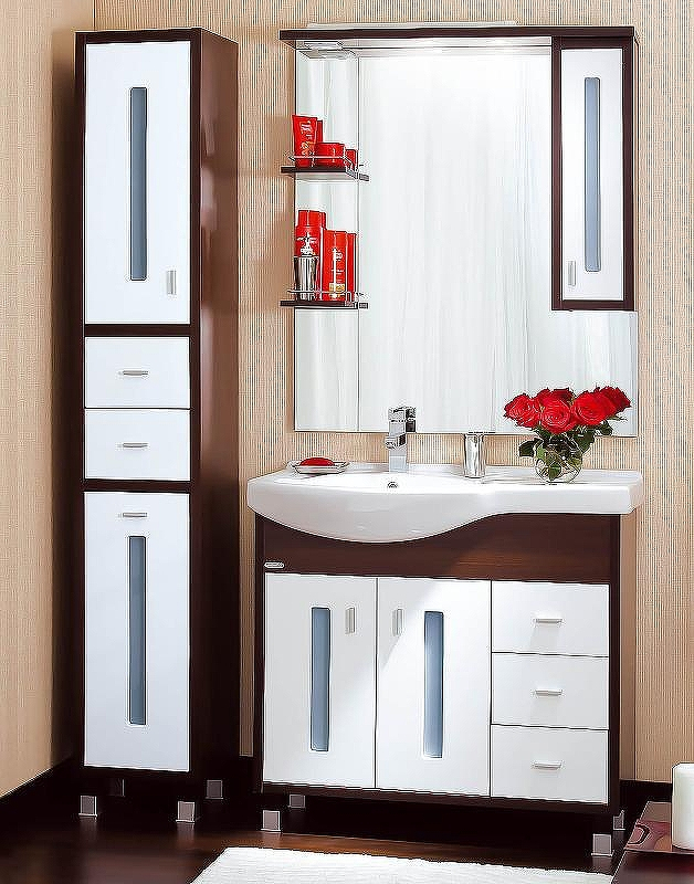 Зеркало со шкафом Бриклаер Бали 90 R 4627125411861 с подсветкой Венге Белое глянцевое, купить, цена, заказать, магазин, доставка, скидка, промокод, купить, цена, заказать, магазин, доставка, скидка, промокод