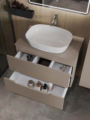 Тумба с раковиной Orange Line 80 Li-80TuLMDF+B08-500W подвесная Латте матовый