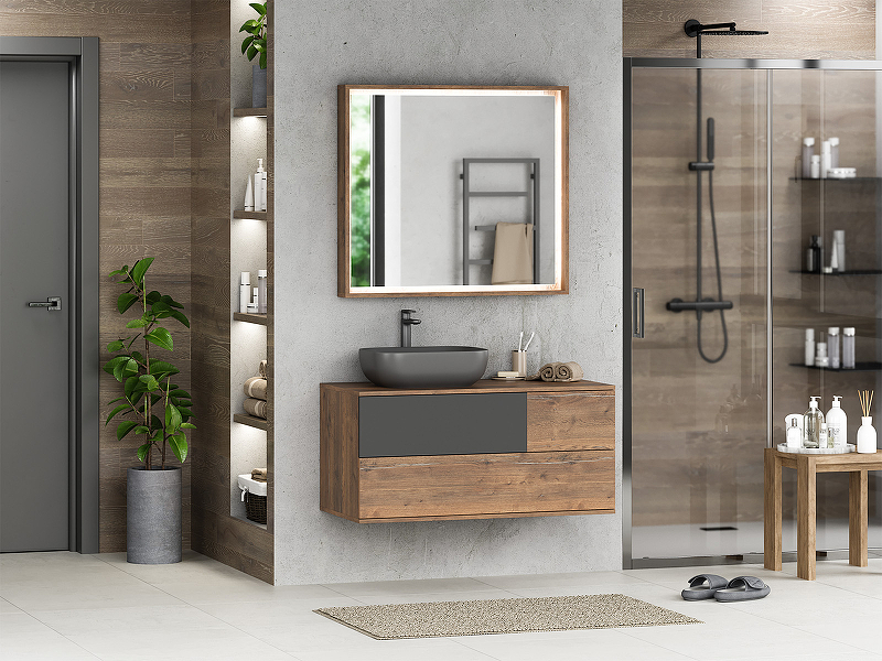 Тумба под раковину Misty Коломбо 100 L П-Кол-01100-074ПЛ подвесная Дуб Галифакс Антрацит, купить, цена, заказать, магазин, доставка, скидка, промокод, купить, цена, заказать, магазин, доставка, скидка, промокод