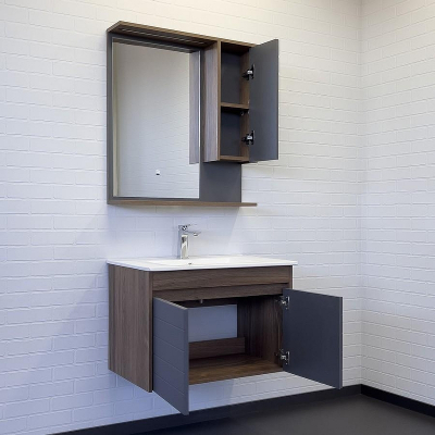 Тумба с раковиной Comforty Кемер 75 00-00017883 подвесная Антрацит Дуб темно-коричневый