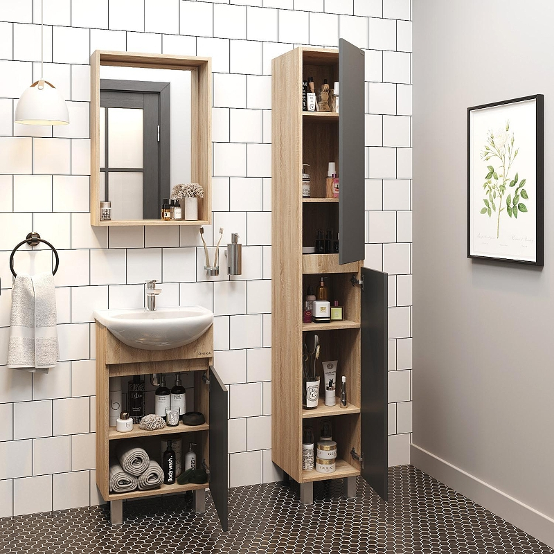 Тумба под раковину Onika Милтон 45 R 104512 цвет Дуб сонома Серый, купить, цена, заказать, магазин, доставка, скидка, промокод, купить, цена, заказать, магазин, доставка, скидка, промокод