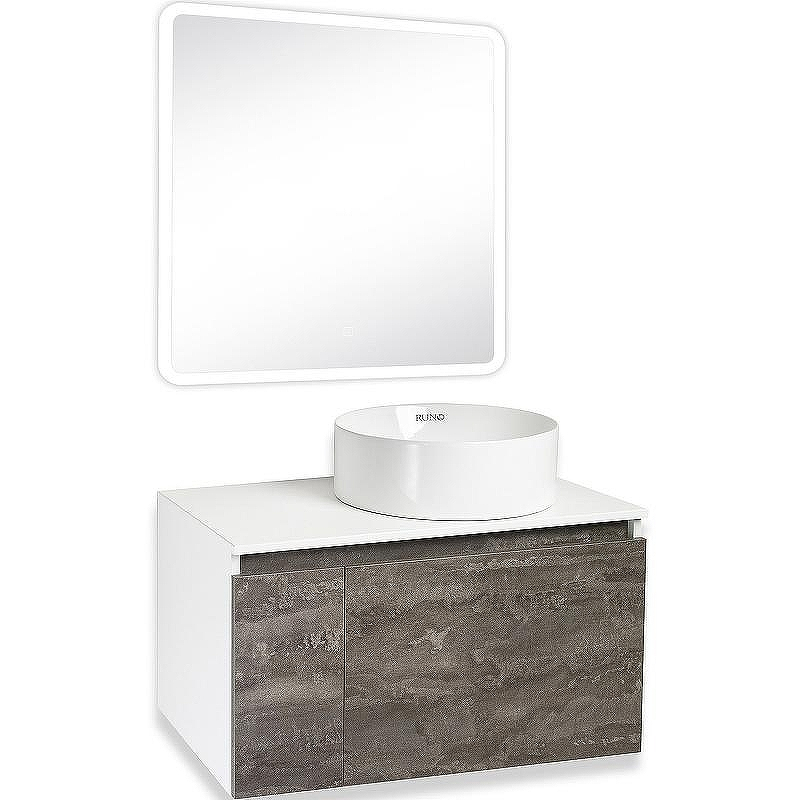 Тумба под раковину Runo Бари 80 00-00001379 подвесная Железный камень Белая, купить, цена, заказать, магазин, доставка, скидка, промокод, купить, цена, заказать, магазин, доставка, скидка, промокод