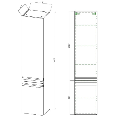 Шкаф пенал Aquatek Вега 35 L AQ70035L-MG подвесной Серый матовый
