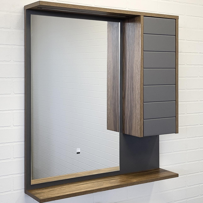 Зеркало со шкафом Comforty Кемер 75 00-00014147 с подсветкой Антрацит Дуб темно-коричневый с бесконтактным выключателем, купить, цена, заказать, магазин, доставка, скидка, промокод, купить, цена, заказать, магазин, доставка, скидка, промокод