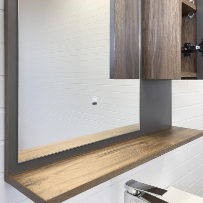 Зеркало со шкафом Comforty Кемер 75 00-00014147 с подсветкой Антрацит Дуб темно-коричневый с бесконтактным выключателем