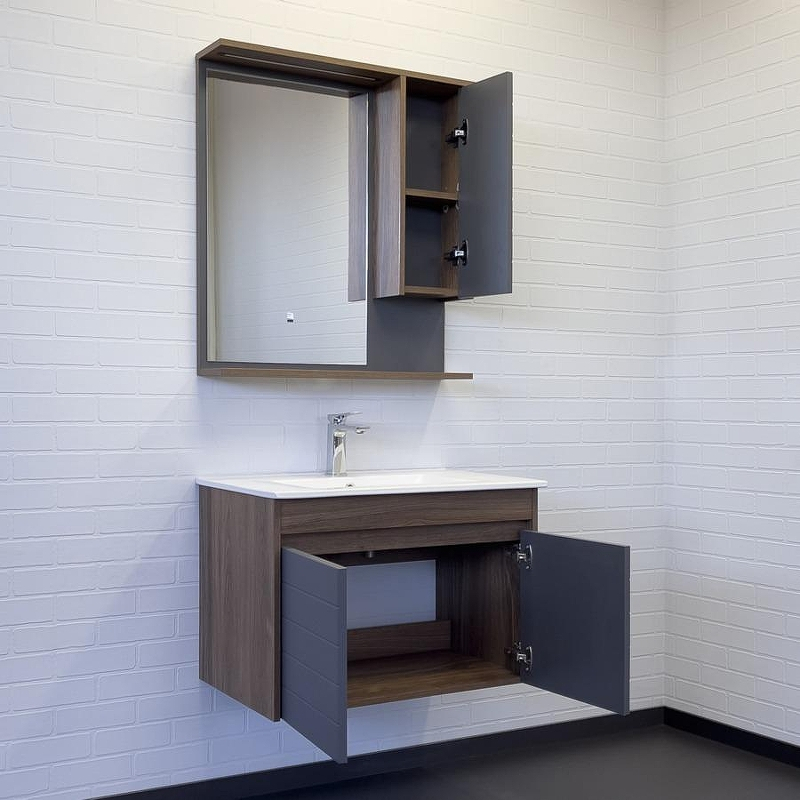 Зеркало со шкафом Comforty Кемер 75 00-00014147 с подсветкой Антрацит Дуб темно-коричневый с бесконтактным выключателем, купить, цена, заказать, магазин, доставка, скидка, промокод, купить, цена, заказать, магазин, доставка, скидка, промокод