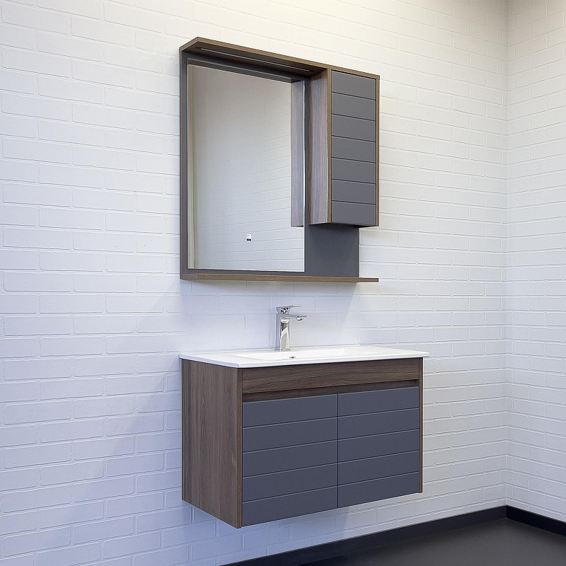 Зеркало со шкафом Comforty Кемер 75 00-00014147 с подсветкой Антрацит Дуб темно-коричневый с бесконтактным выключателем, купить, цена, заказать, магазин, доставка, скидка, промокод, купить, цена, заказать, магазин, доставка, скидка, промокод