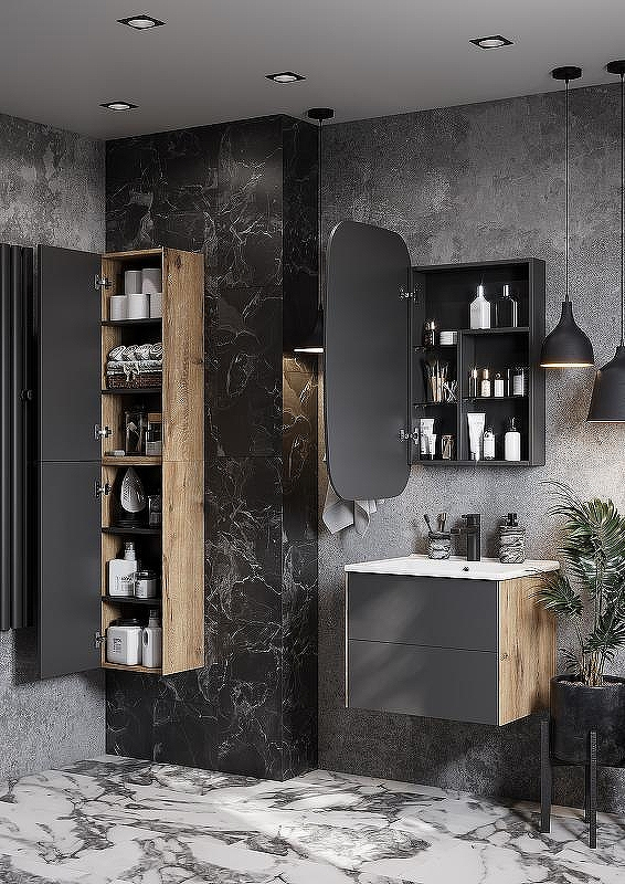 Подвесной шкаф Aquaton Сохо 35 1A258403AJA00 Дуб веллингтон Графит софт, купить, цена, заказать, магазин, доставка, скидка, промокод, купить, цена, заказать, магазин, доставка, скидка, промокод