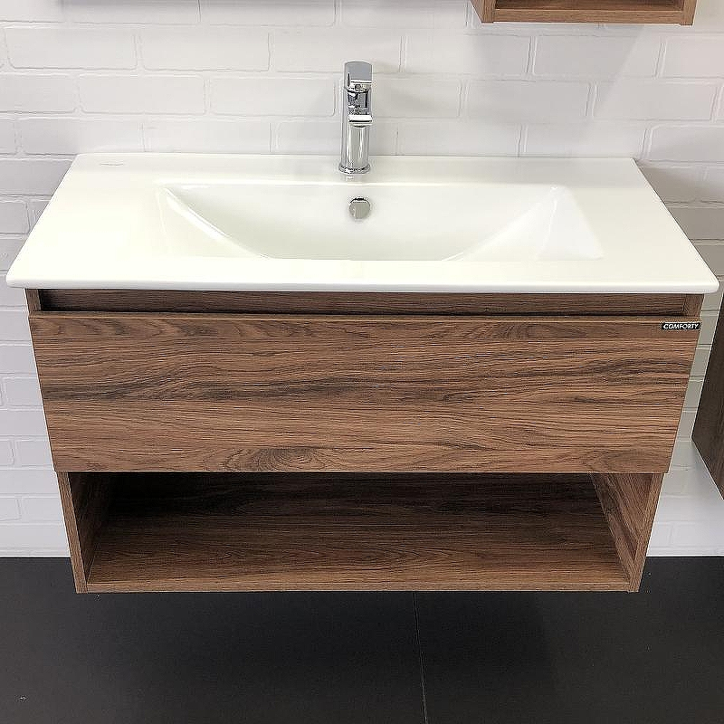 Тумба с раковиной Comforty Бордо 90 00-00006671 подвесная Дуб темно-коричневый, купить, цена, заказать, магазин, доставка, скидка, промокод, купить, цена, заказать, магазин, доставка, скидка, промокод