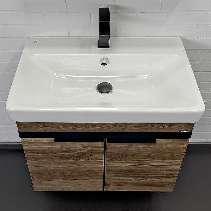 Тумба с раковиной Comforty Соло 70 00-00010978 подвесная Дуб темно-коричневый, купить, цена, заказать, магазин, доставка, скидка, промокод, купить, цена, заказать, магазин, доставка, скидка, промокод